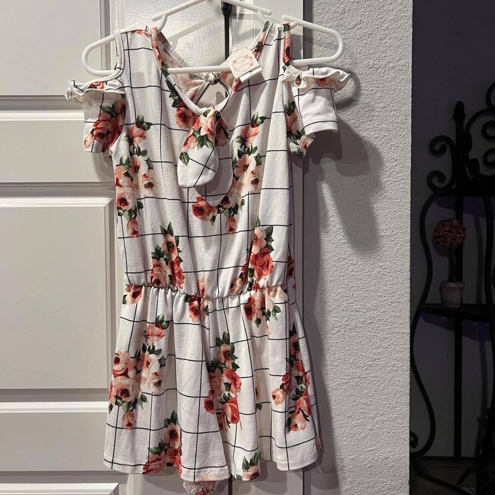 Heart & Arrow Floral Print Romper with Cold Shoulder Detail